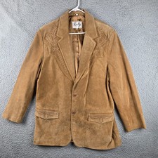 Scully Western Two Button Jacket Leatherwork Brown Suede Blazer Size 46