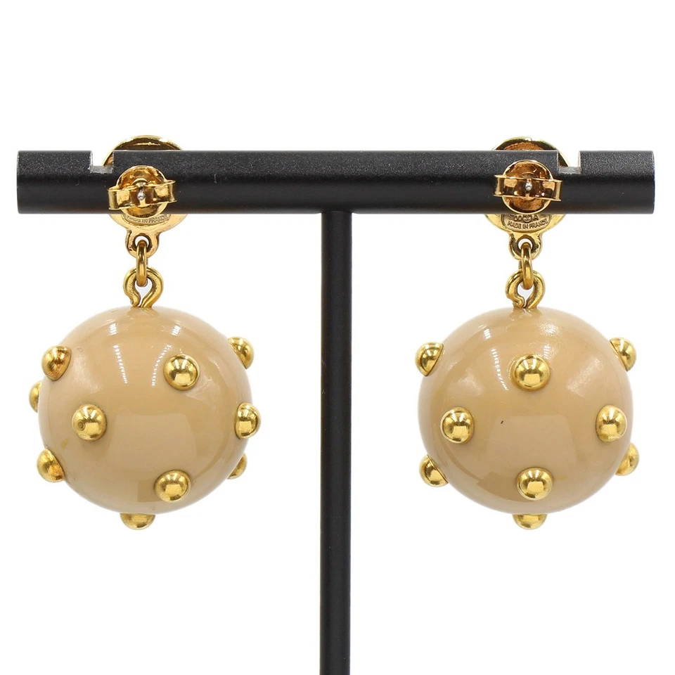 Pendientes colgantes perforados con logotipo CC marca coco bola tachonada Chanel 00A excelente R2040 Foto 2 de 4