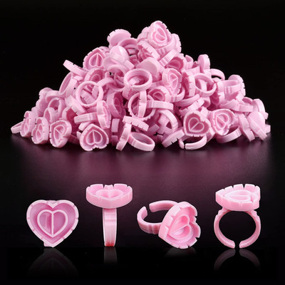 Glue Rings for Eyelash Extensions 100PCS Disposable Rings for Lashes Lovely Hear