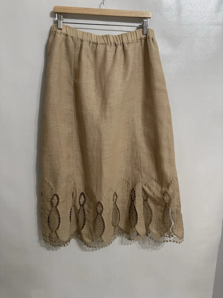 Maxi Falda Chico’s 100% Lino Talla 1 8/10 Crochet Dobladillo Bordado Boho Completa Foto 4 de 4