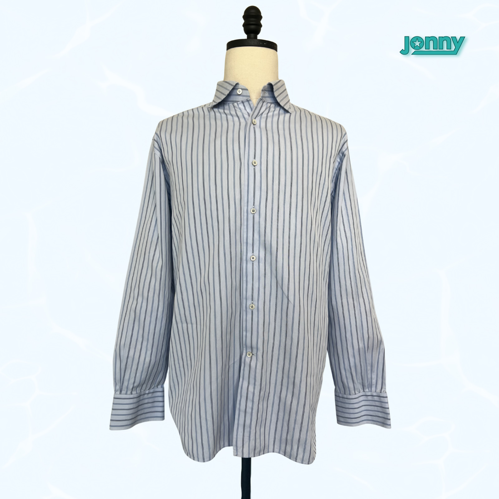 Ermenegildo Zegna Dress Shirt - 100% Cotton Blue Stripe - Size 46 18