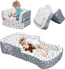 Toddler Travel Bed, Portable Toddler Bed Chair 2-in-1 Convertible Travel C