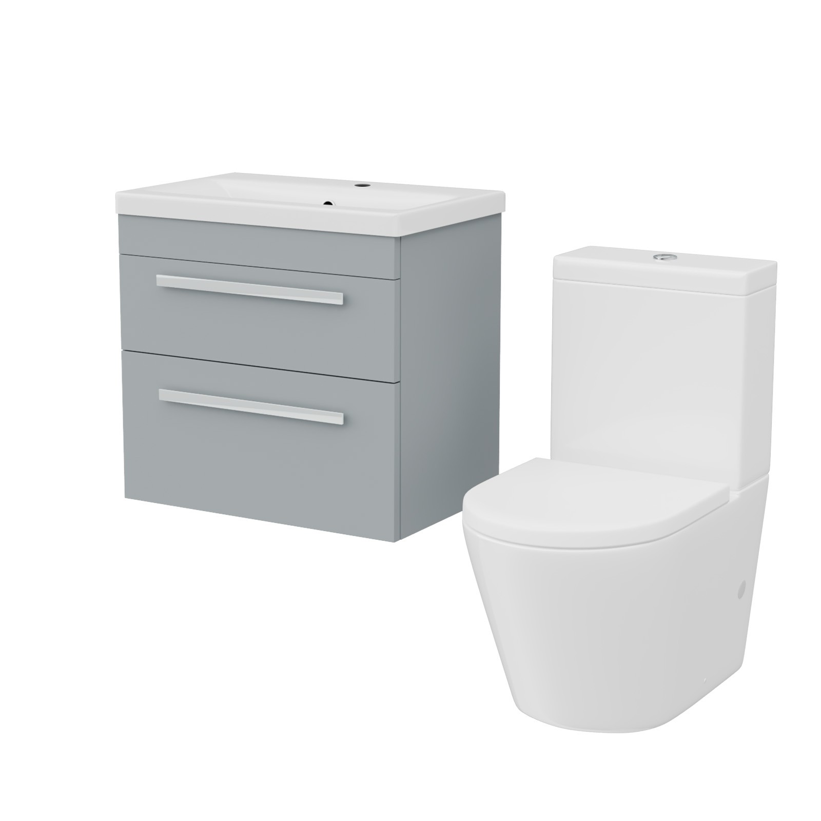 Nes Home Matte Grey 600Mm Wall Hung 2 Drawer Vanity Cabinet Unit & Close Coupled Toilet - Image 2