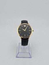 Movado Ultra Slim 0607091 Leather Strap Black Dial Women's Watch  