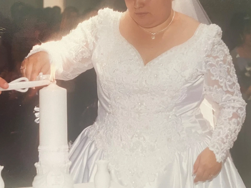 Plus size white wedding ball gown with beading, sequins, pearls & embroidery - Image 2 of 4