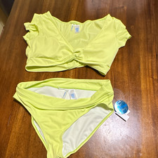 Aerie Ribbed Twist Front 2-Piece Bikini Set Yellow XL D Cup Wide Strap Lined
