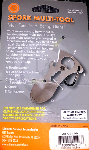 BLUE Spork Multi tool utensil camp emergency prepare gear equipment disaster UST - Afbeelding 4 van 4