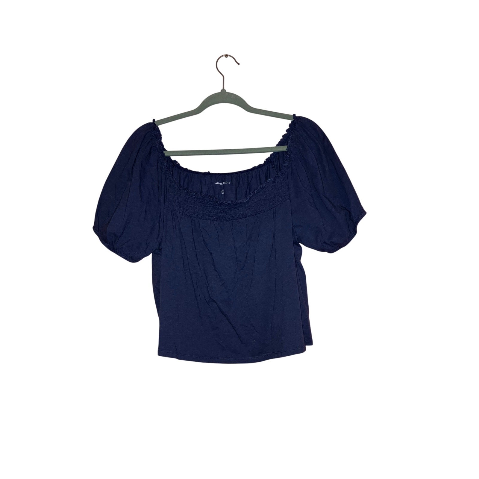 American Eagle Navy Off Shoulder Smocked Peasant Top Size Large