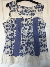 Ladies Per Un Size 14 Vest Top Blu White Floral BNWOT New M&S