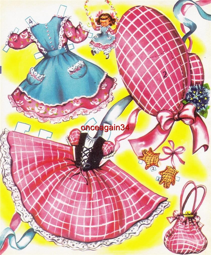 VINTAGE UNCUT 1949/1958 BETTY BLUE & PATTY PINK PAPER DOLLS~~#1 TOP REPRODUCTION