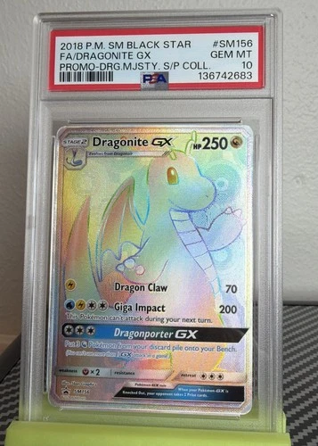 2018 POKEMON SM BLACK STAR PROMO #SM156 FULL ART/DRAGONITE GX PSA 10