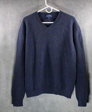 Club Room Mens Blue Speckled 100 Lambswool V Neck Pullover Sweater Size Large