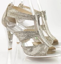 Caparros Silver Glitter Strappy Stiletto Heels Zipper Open Toe Party Shoes