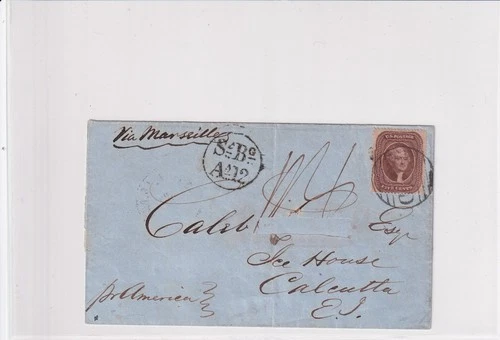 1861 Sc #30A tied Boston Paid to Calcutta, India.  (69855)