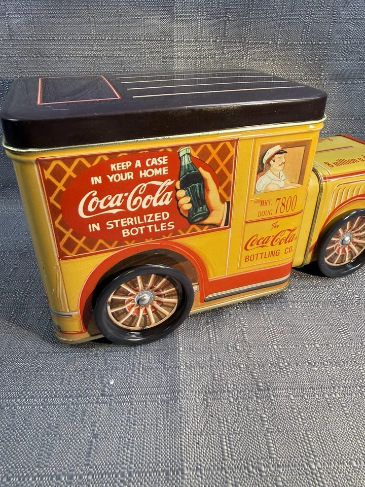 Vtg 1995 Coca Cola Delivery Yellow Truck Shaped Collector Tin Storage Box - Image 3 of 4
