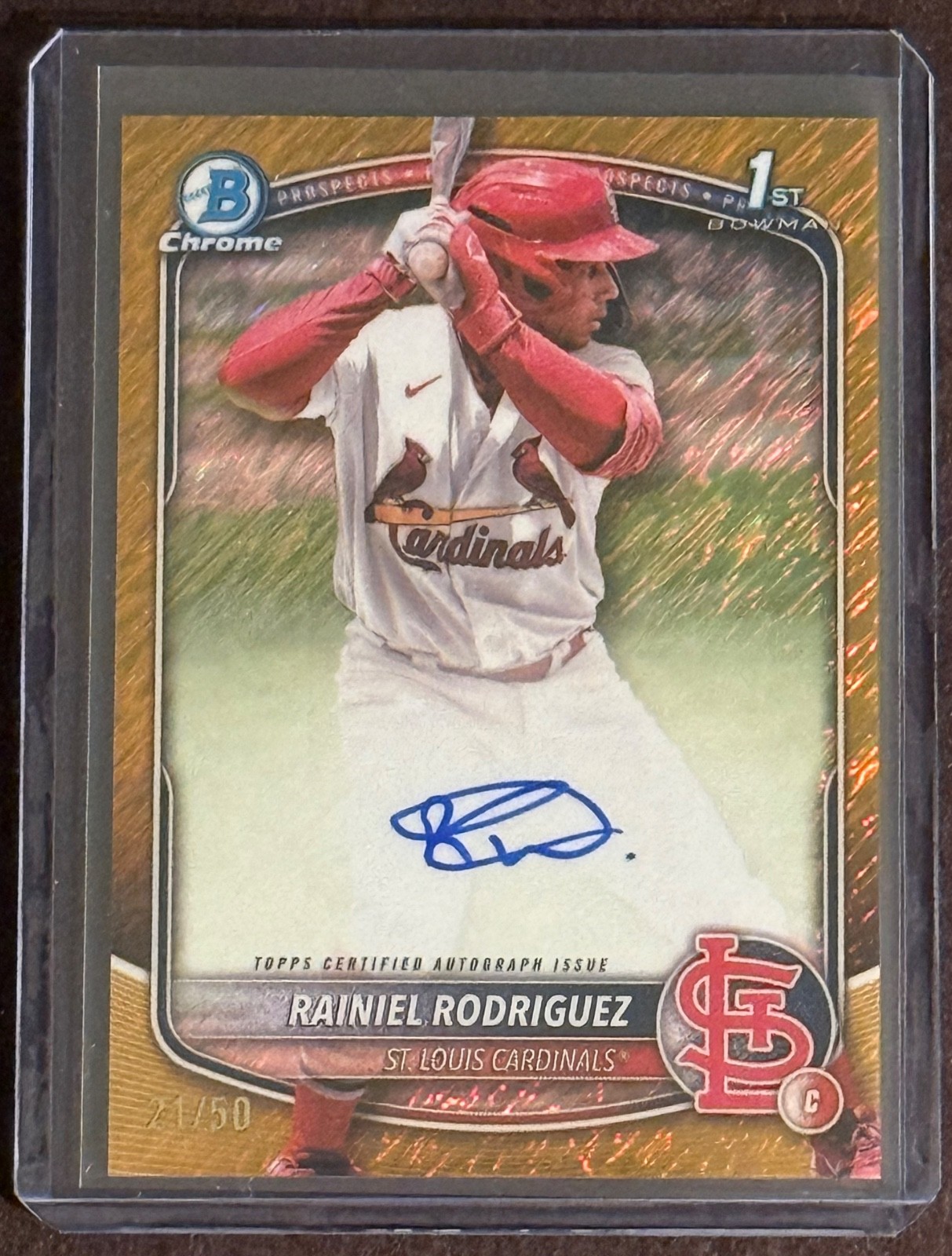 2025 Bowman Chrome Rainiel Rodriguez 1st Bowman Gold Shimmer Refractor Auto /50