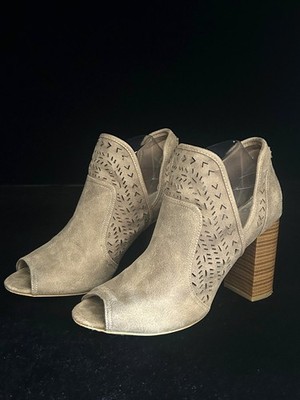Fergalicious by Fergie Block Heel Cutout Taupe Suede Ankle Boots ~ Size 9.5