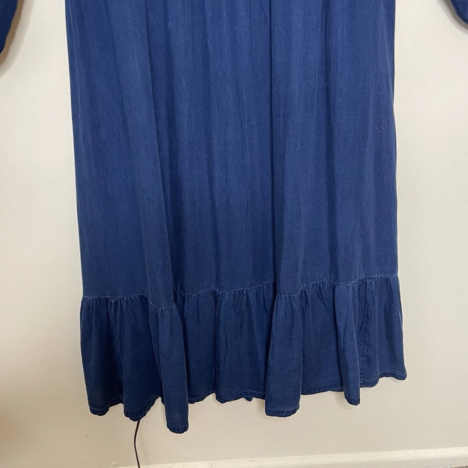 Maxi Vestido OLD NAVY Denim Cambray Con Volantes en Niveles Calado Cottage Prairie XXL Foto 4 de 4