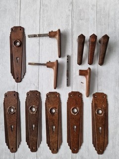 Vintage Bakelite Door Handles and Knobs Set with Finger Plates