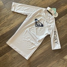 ROXY girl White Swim Rash Guard Shirt M 8/10 NEW top UPF 50 UV protection