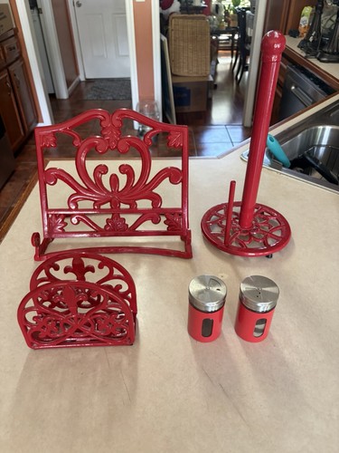Red Cast Iron Kitchen Accessories Set of 4