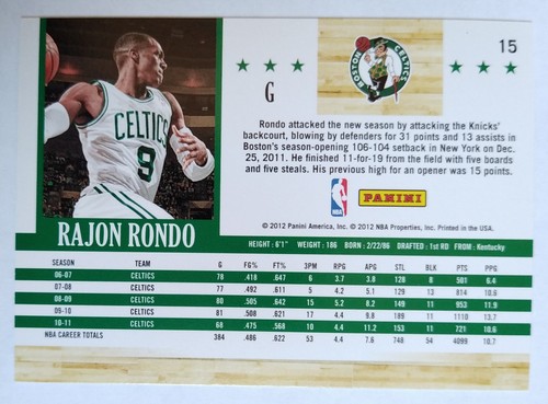 RAJON RONDO 15 NBA HOOPS ARTIST'S PROOFS 2011-12 - Foto 2 di 2