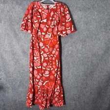 Rhode Target Dress 8 Midi Linen Zinnia Ruffle Sleeve Red Tropical Hawaiian ethic