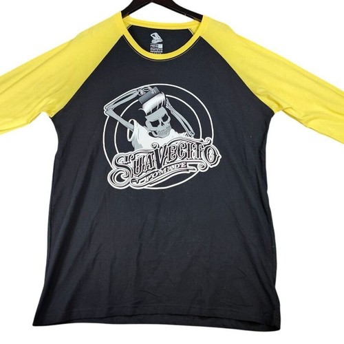Suavecito Pomade Barber Skull Raglan Baseball T-Shirt Yellow Black Mens XL