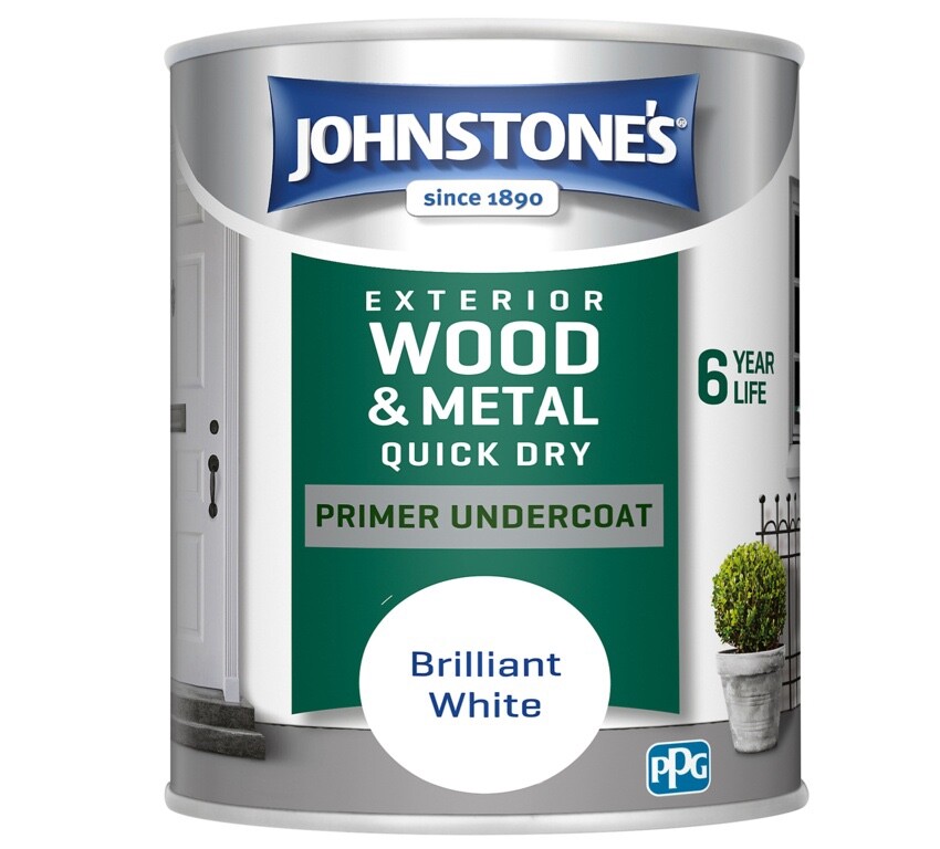 Johnstone's Wood Metal Exterior Quick Dry Primer Undercoat 750ml Brilliant White