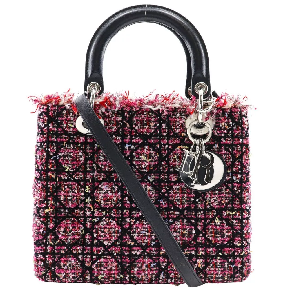 Dior Lady Dior Sac à main M0550PTUM 884U 2 VOIESépaule rose/noir tweed/agneau...