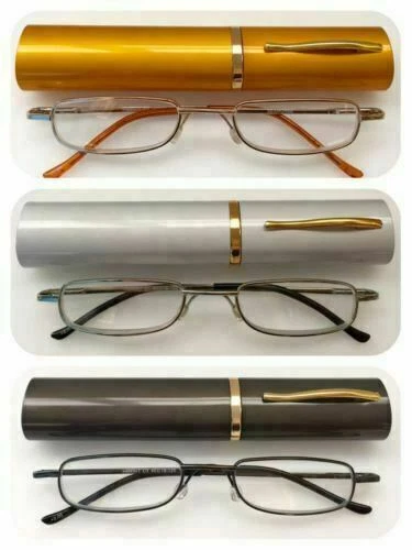 Easy Carry Tube Case Metal Reading Glasses Thin&Lightweight Flexible Arms Design