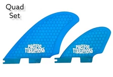 PACIFIC VIBRATIONS Sea Side quad Fits FCS2 SURFBOARD Fins Fiberglass Blue fcsII