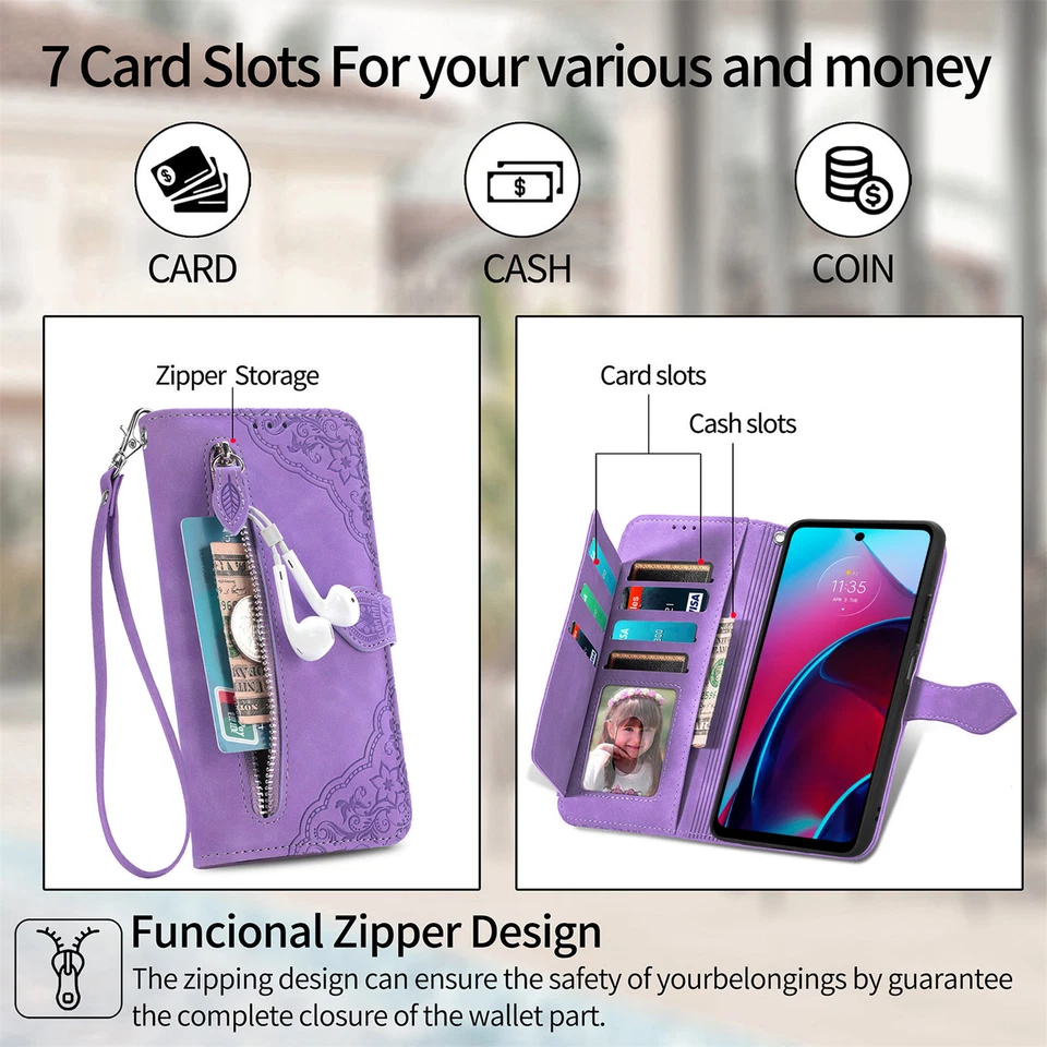 适用于摩托罗拉 Moto G Stylus/G 5G 2023 磁性皮革拉链钱包式保护壳 保护套 — 第 2/4 张图片