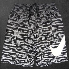 Nike Swoosh Logo Swim Shorts Boys S Black White Gray Lined