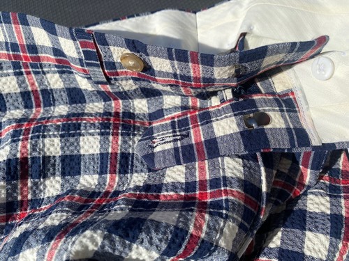 FREE Ship Todd Snyder Sutton Fit Seersucker Plaid Red White Blue Pants Size 34 - Picture 9 of 19