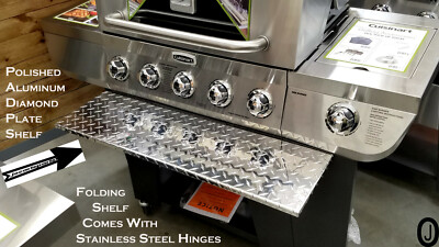 Cuisinart 5 burner Grill Polished Aluminum Diamond Plate Folding Shelf  