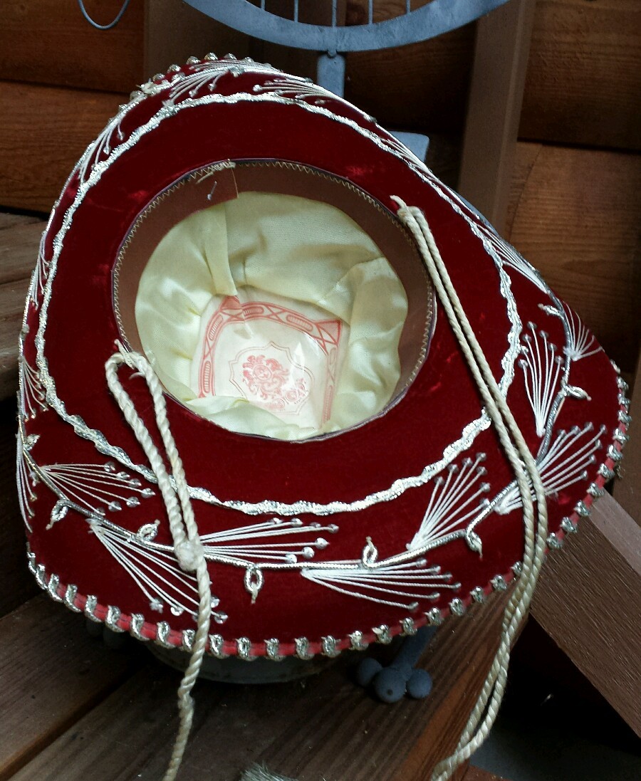 Hecho En Mexico Velvet Sombrero Hat  in Burgundy with Silver Trim Pigalle Red & Silver Adult Mexican Sombrero Hat Velour  main image 4