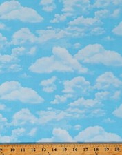 Cotton Sky Skies Air Clouds Atmosphere Blue Fabric Print by the Yard D750.24