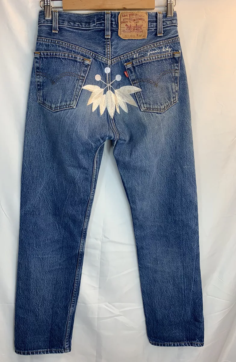 VINTAGE LEVIS 501 501-0115 Embroidered Bottom 80s USA Women’s W29XL30 BLUE  JEANS