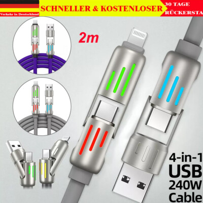 DE 240w Multi USB LED Kabel,4 in 1 Ladekabel [2M] Schnell Ladekabel Mehrfach Lad