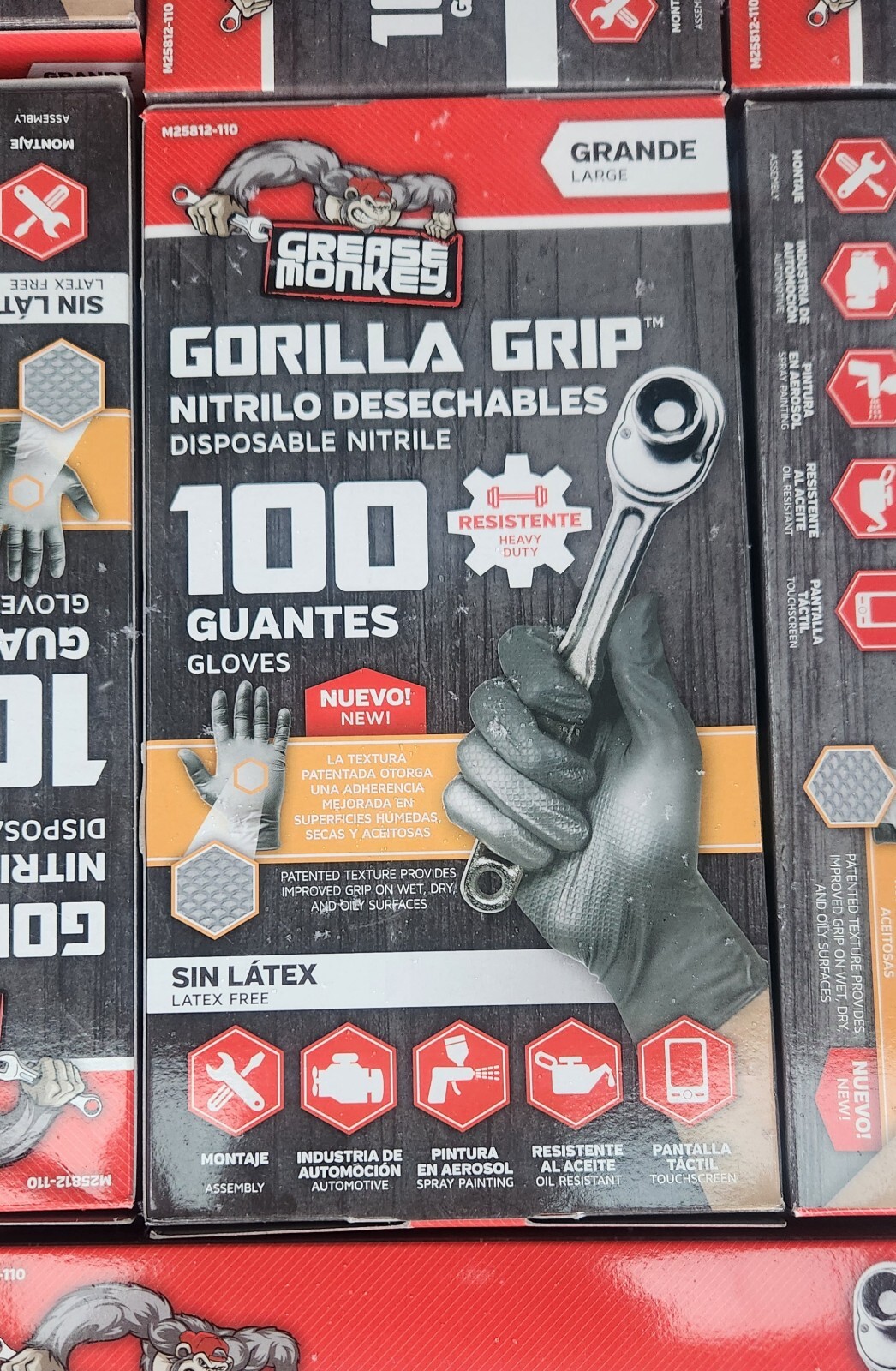 Grease Monkey Gorilla Grip Nitrile Gloves, Box of 100Size Large