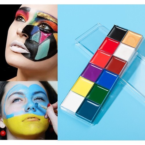 Paleta de pintura al óleo corporal facial de 12 colores + cepillo de pintura base + esponja de maquillaje - Imagen 5 de 9