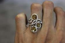Beautiful Yellow  Champagne 1.25CT Citrine  Pave 0.79CT Cubic Zirconia Ring