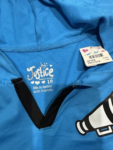 Justice Hoodie Girls Size 18 Blue Hooded Pullover Cheer CHEERLEADER Nwt - Picture 2 of 2