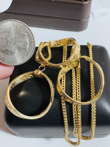 18K 750 Real Dubai Gold 19.5”/20” long Hoop Loop Earring Necklace 2.5mm 6.74g - Picture 14 of 24