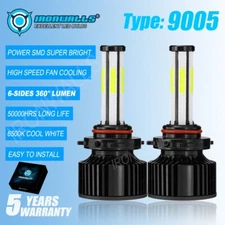 6-sides 9005 LED Headlight Bulb Conversion Kit White Super Bright 6500K High/Low
