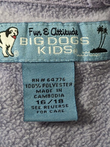 Vtg Big Dogs Kids Fleece Sweatshirt Girl Youth 16 18 Purple Pullover Embroidered - Picture 11 of 12