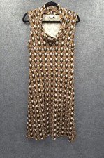 Loft Shift Dress Womens 8 Sleeveless Cowl Neck Midi Retro Geometric Print Brown