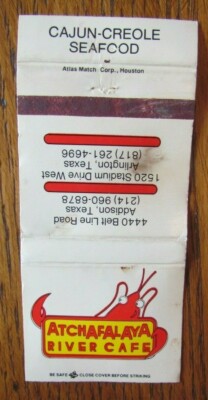 CAJUN CREOLE RESTAURANT MATCHBOOK MATCHCOVER: ATCHAFALAYA (DALLAS, TEXAS) -E8