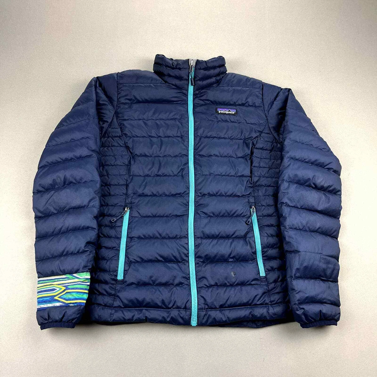 Patagonia Down Sweater Jacket Womens Small Navy Blue Goose Down Full Zip  84683